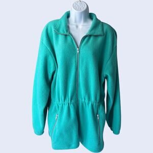 Pro Spirit M 90s Fleece Jacket Teal Full Zip Elastic Waist Y2K Athletic